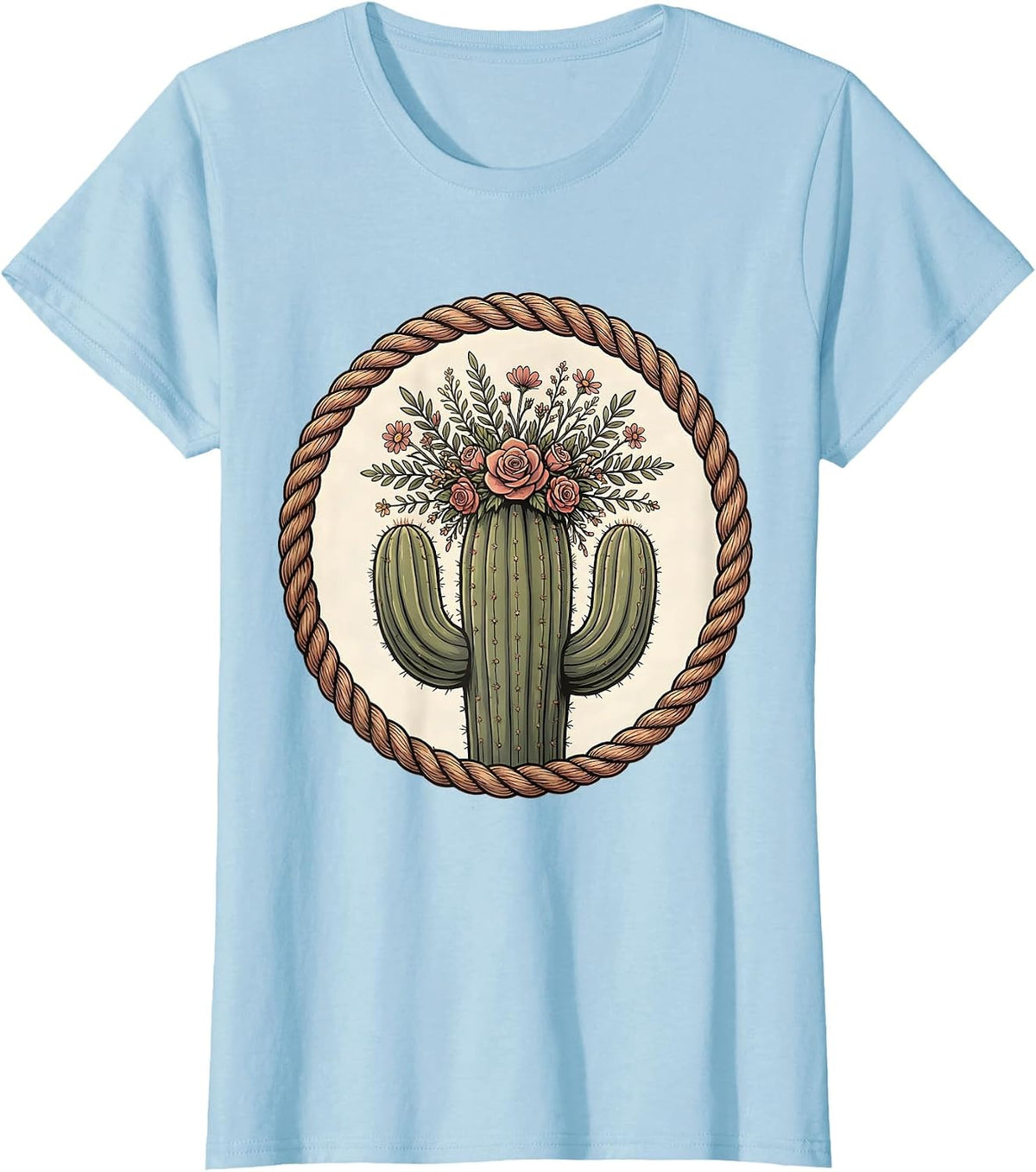 Floral Crown Cactus Western Desert Design T-Shirt - Baby Blue