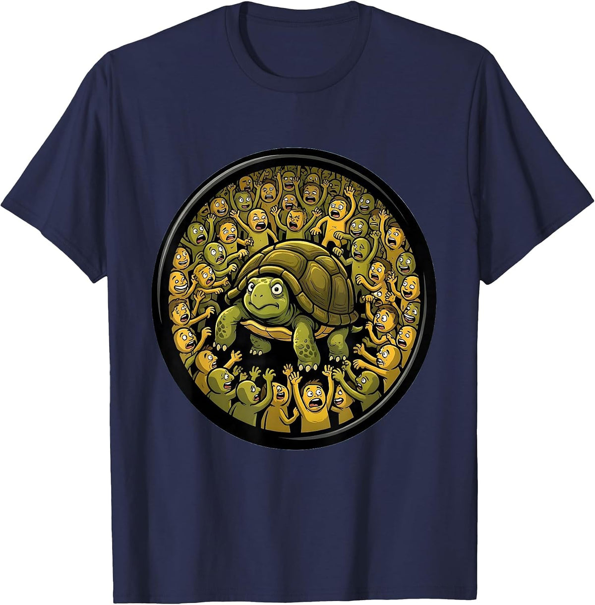 Turtle Hiding in Shell Crowd Funny Introvert T-Shirt - Navy Blue
