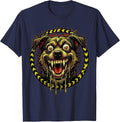 Vintage Rabies Warning Snarling Animal Graphic T-Shirt - Navy Blue