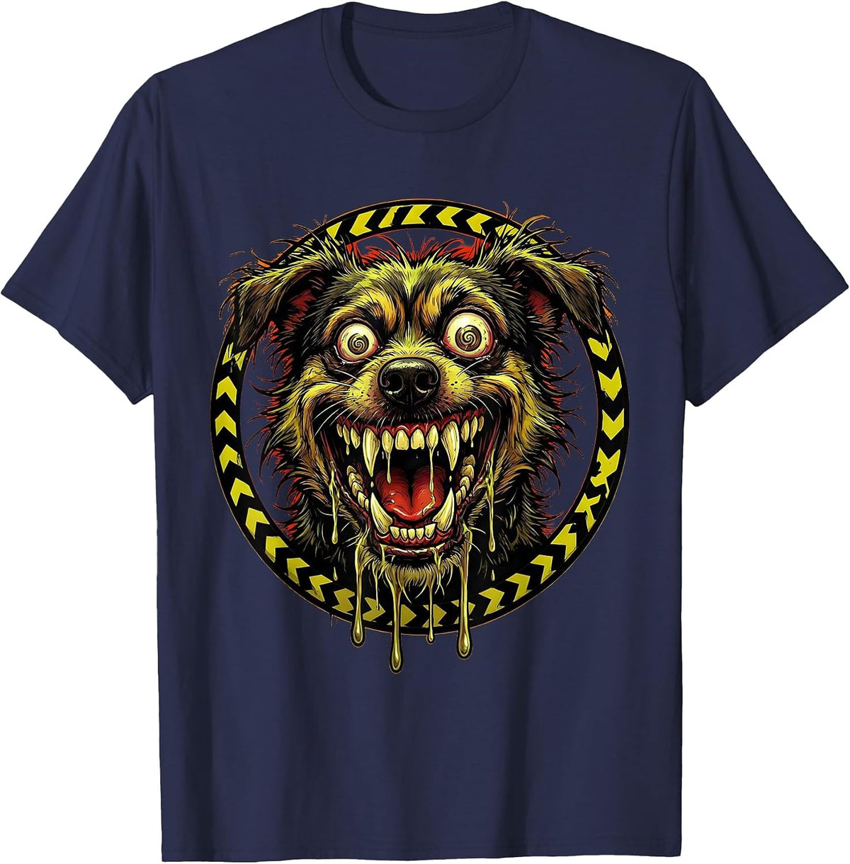 Vintage Rabies Warning Snarling Animal Graphic T-Shirt - Navy Blue