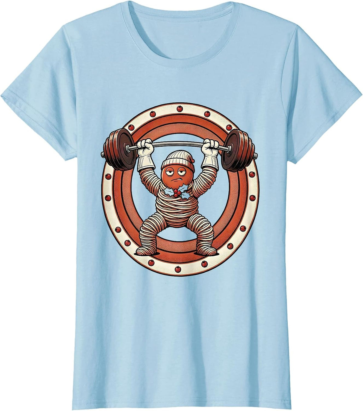 Stocking Lifter Retro Cartoon Christmas Gym Weightlifting T-Shirt - Baby Blue