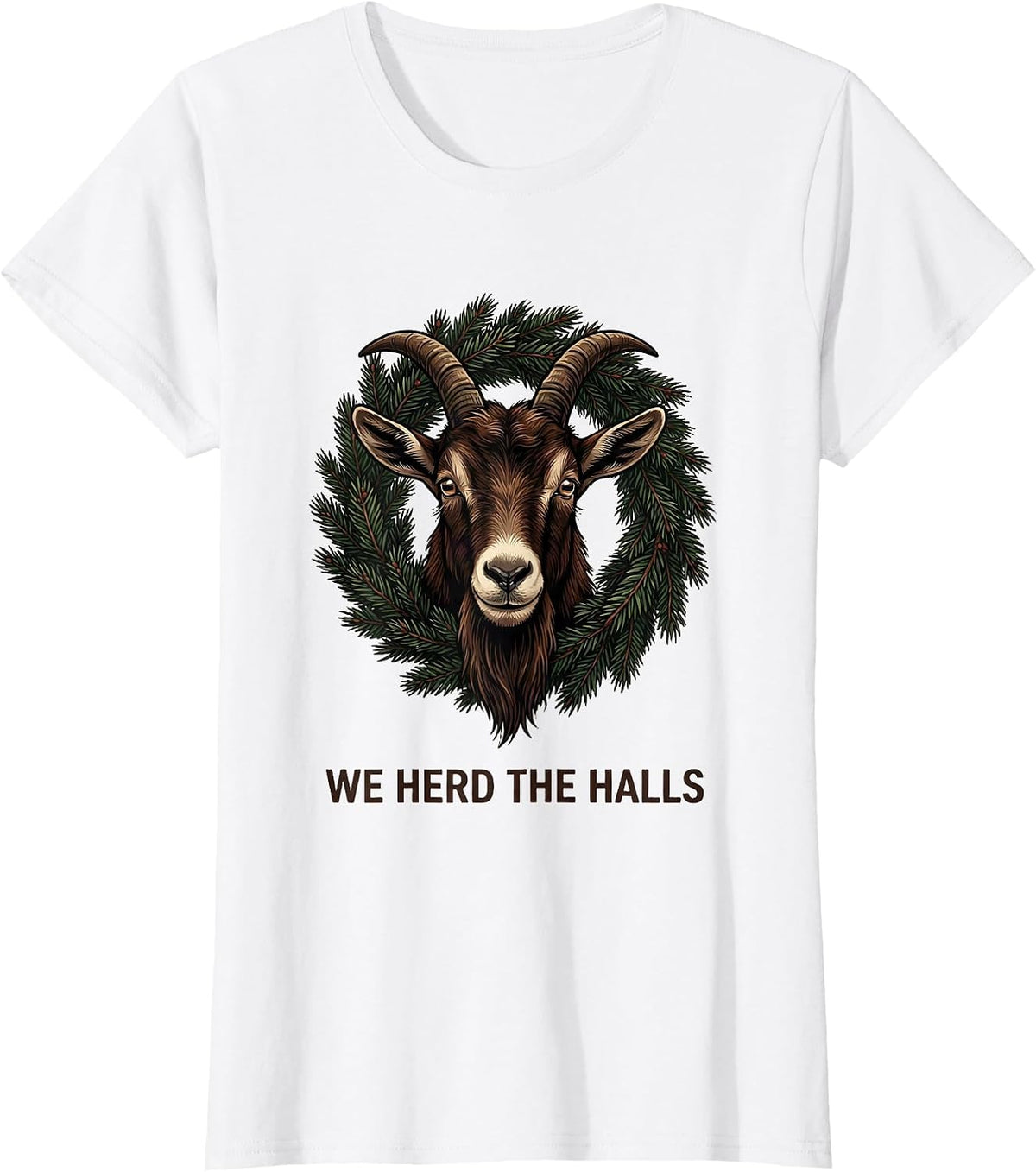 Women's We Herd the Halls Funny Goat Lover Christmas Humor T-Shirt - White