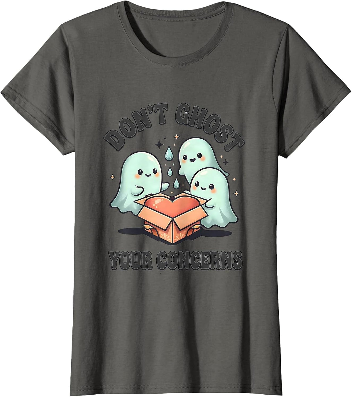 Women's Don't Ghost Your Concerns Cute Kawaii Ghost Mental Health T-Shirt - Asphalt Grey