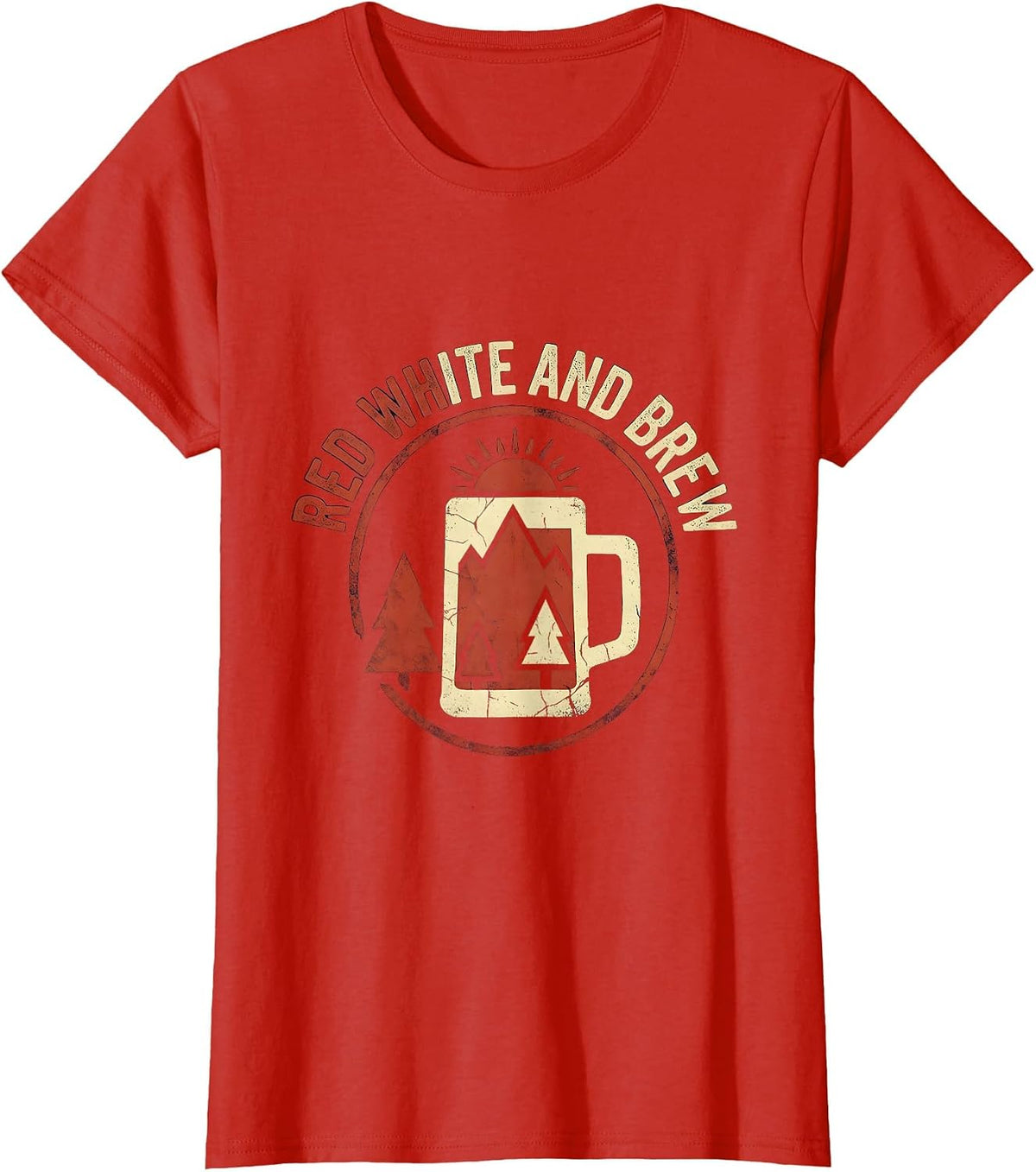 Red White and Brew Patriotic Beer Design T-Shirt - Red