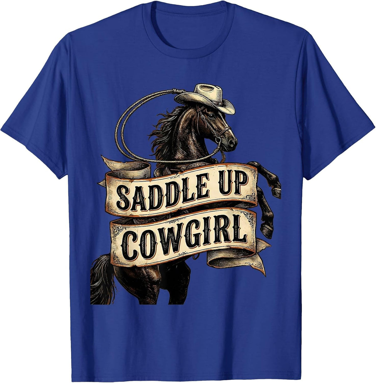 Men's Saddle Up Cowgirl Western Rodeo Design T-Shirt - Royal Blue