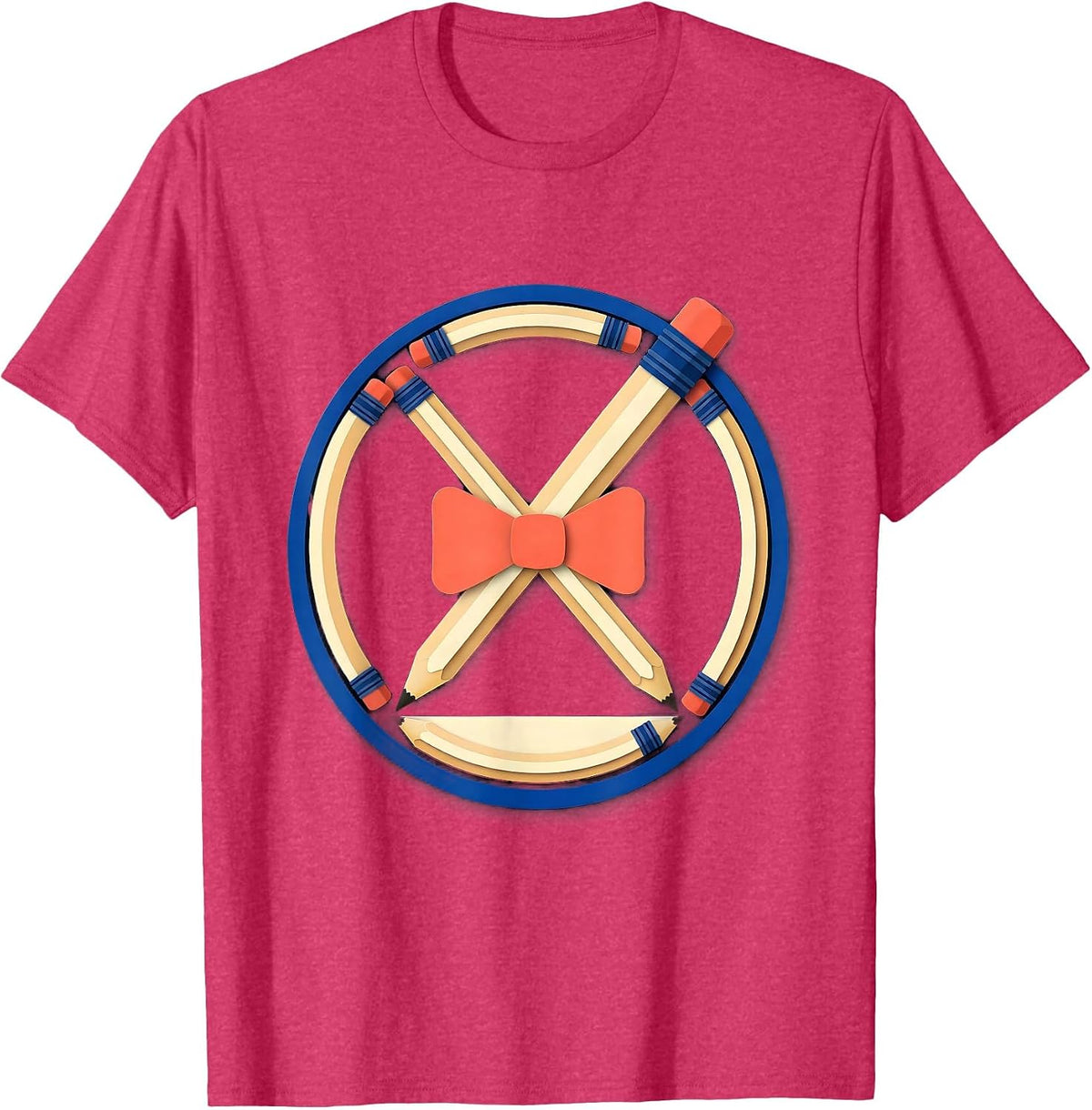 Men's Sealed Badge Pencil Ferrules Coquette Bow Back to School T-Shirt - Red Heather
