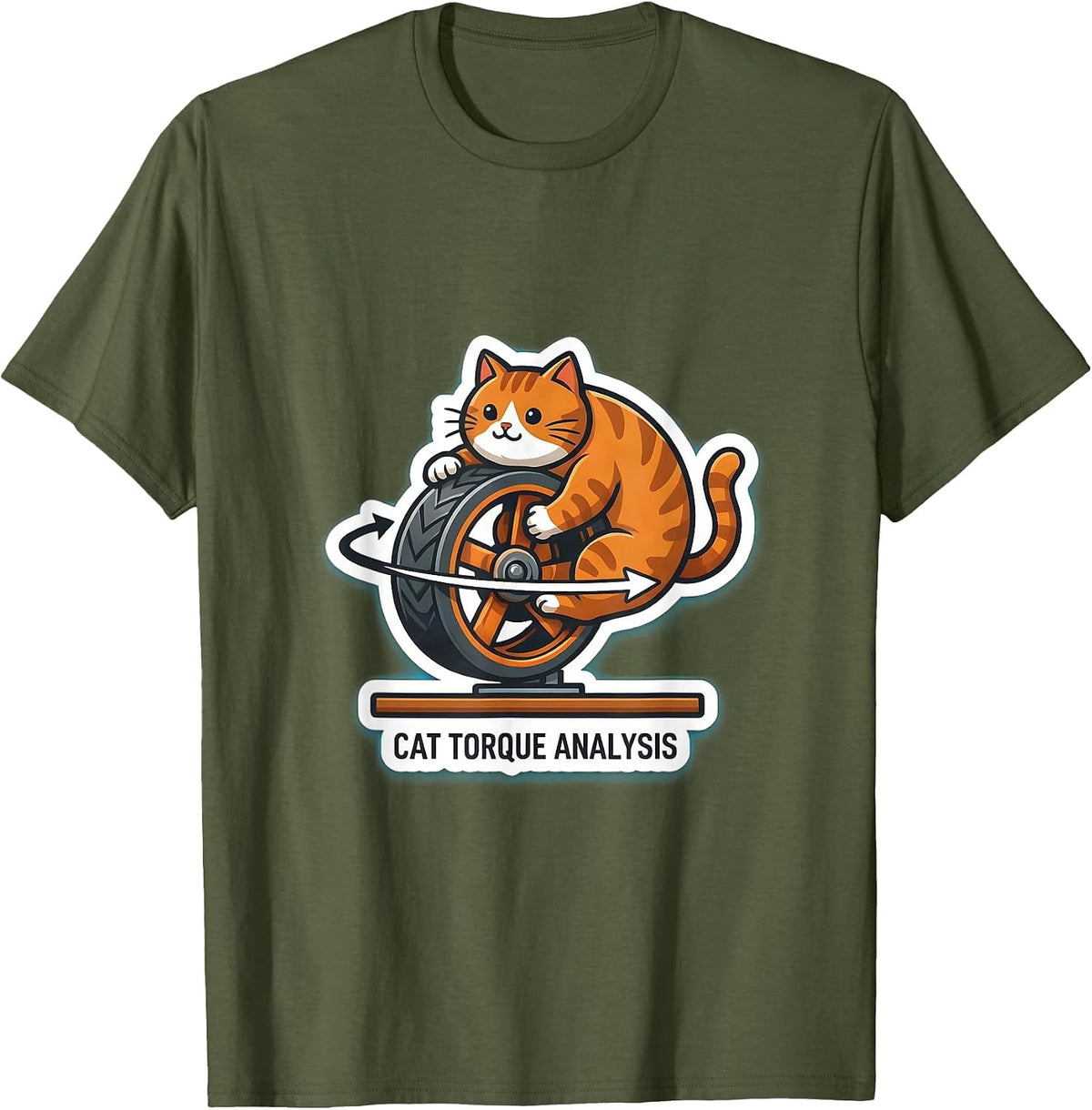 Cat Torque Analysis Funny Science Cat Teacher Student Humor T-Shirt - Olive Green