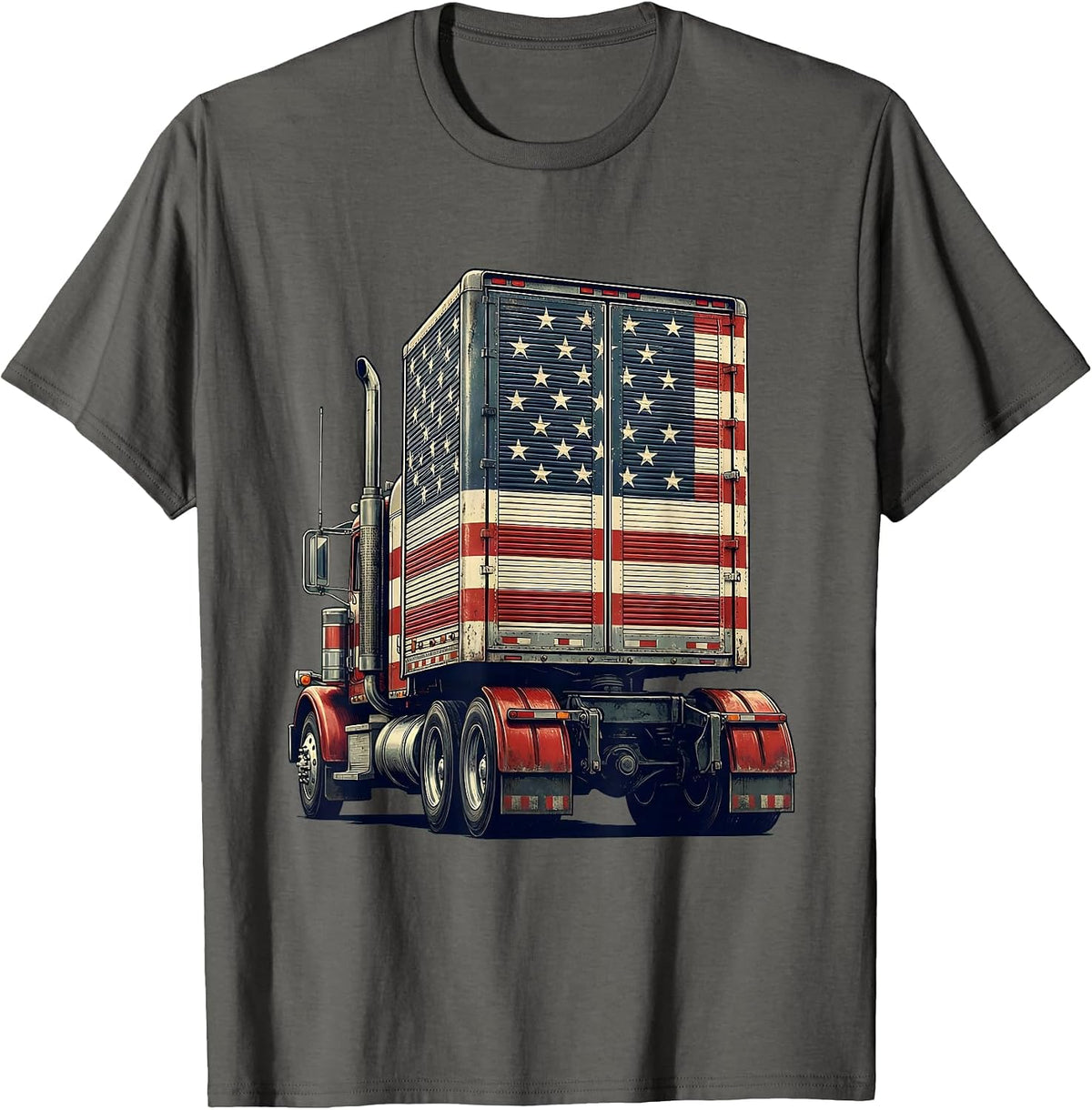 Men's Semi Trailer Star Patriotic Trucker Vintage T-Shirt - Asphalt Grey