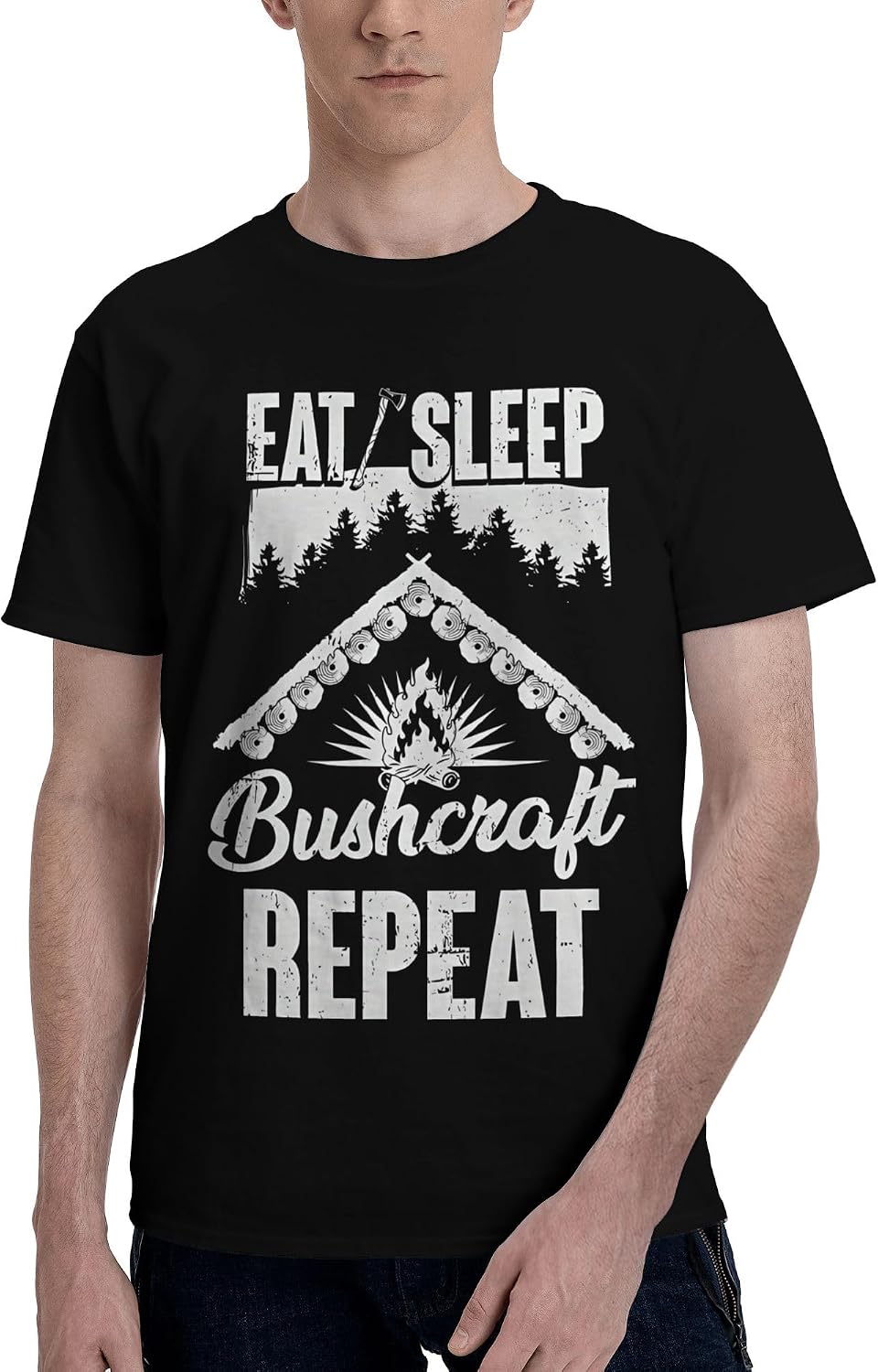Men's T-Shirt,Eat Sleep Bushcraft Repeat,Crew Neck Opaque Cotton Casual Daily Tee - As Pictured