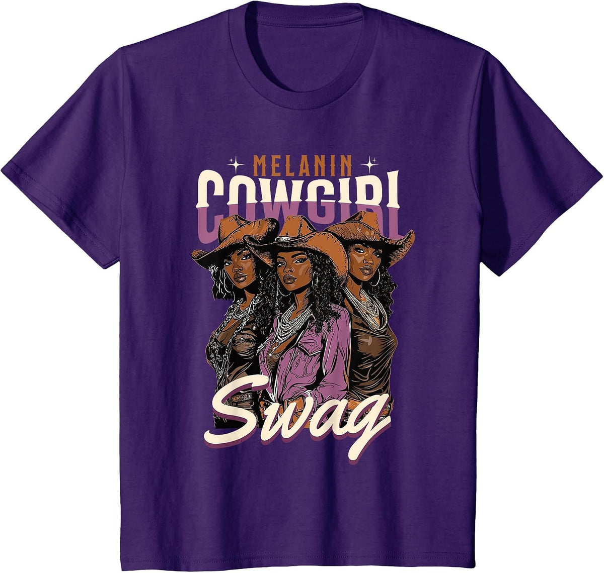 Melanin Cowgirl Swag African American History Western Rodeo T-Shirt - Purple