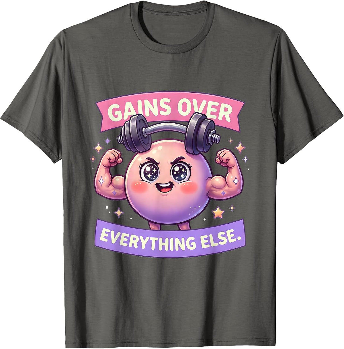 Men's Gains Over Everything Else Funny Gym Design T-Shirt - Asphalt Grey