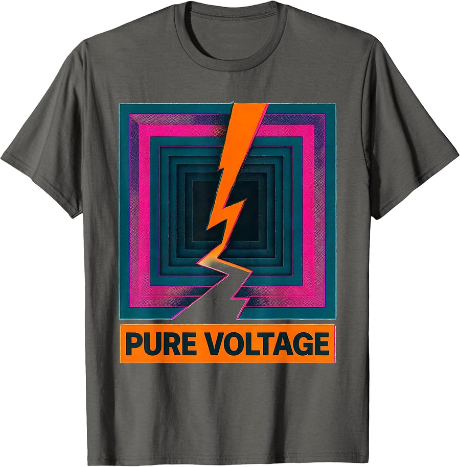 PURE VOLTAGE Bold Lightning Bolt Graphic Art Icon T-Shirt - Asphalt Grey