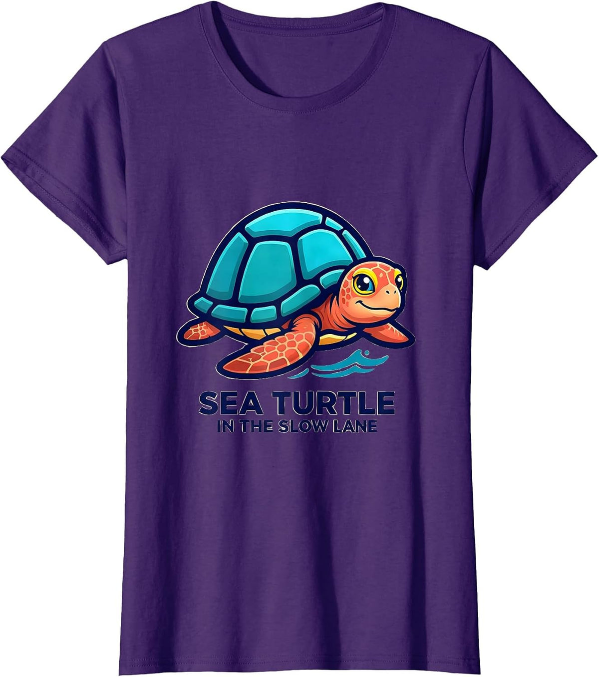 Women's Sea Turtle In The Slow Lane Funny Sea Turtle Mascot Logo T-Shirt - Purple
