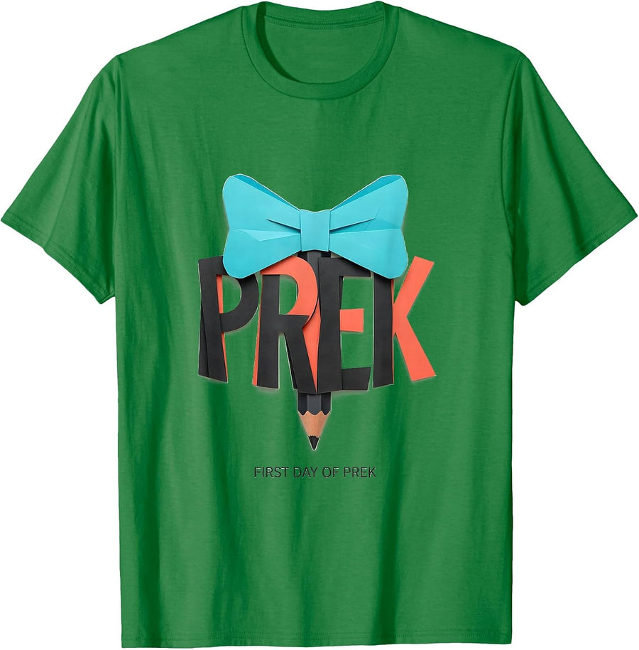 Men's First Day Of PreK Cute Girly Bow PreK Teacher Back To School T-Shirt - Kelly Green