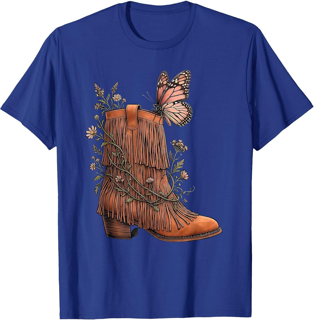 Men's Boho Butterfly Fringe Boot Graphic Tee T-Shirt - Royal Blue