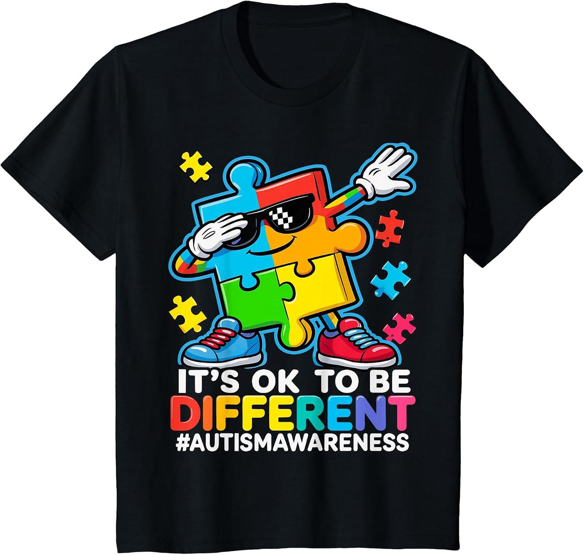 Autism Dabbing Puzzle It's OK to Be Different Autism T-Shirt - Black