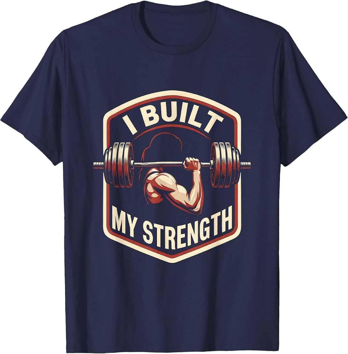I Built My Strength Gym Muscle Empowerment Graphic T-Shirt - Navy Blue