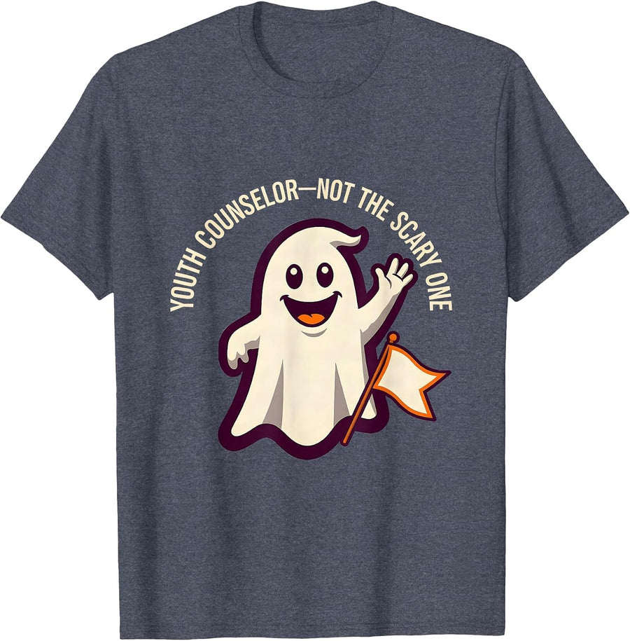 Youth Counselor—Not The Scary One Funny Ghost Mental Health T-Shirt - Heather Blue