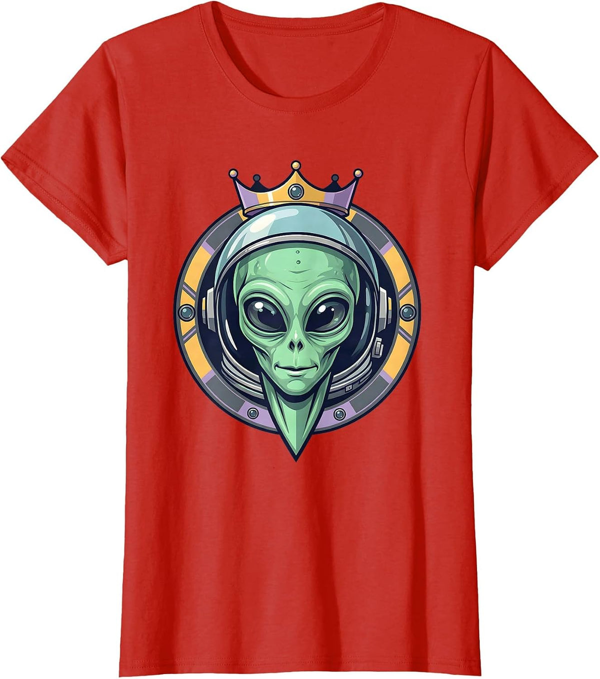 Women's Alien Astronaut Helmet Reverse Graphic Design T-Shirt - Red