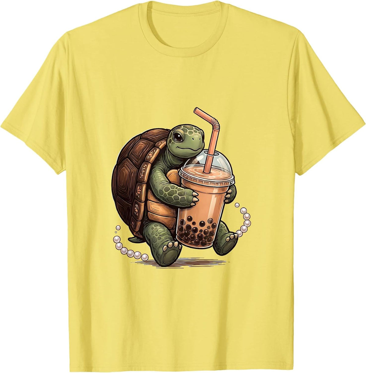 Men's Kawaii Turtle Boba Tea Lover Cute Anime Girl Gift T-Shirt - Lemon Yellow
