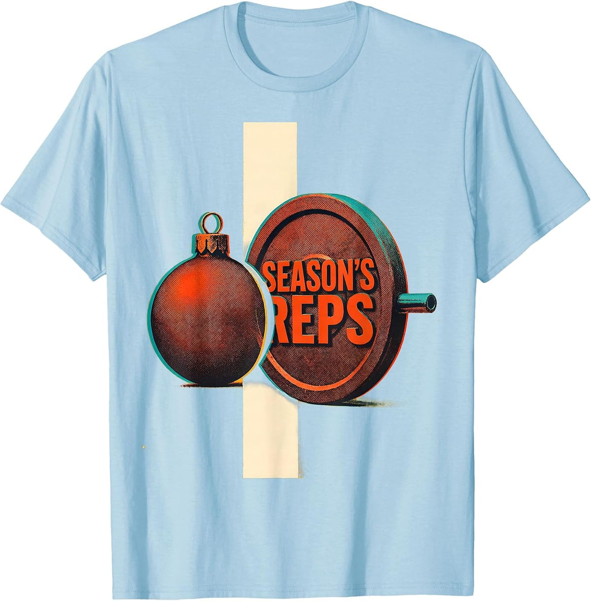 Men's Season's Reps Risograph Funny Christmas Gym Workout T-Shirt - Baby Blue