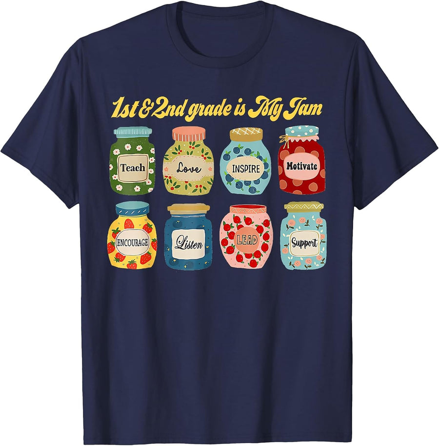 1st & 2nd Grade is My Jam Multi Grade Teacher Combined Class T-Shirt - Navy Blue