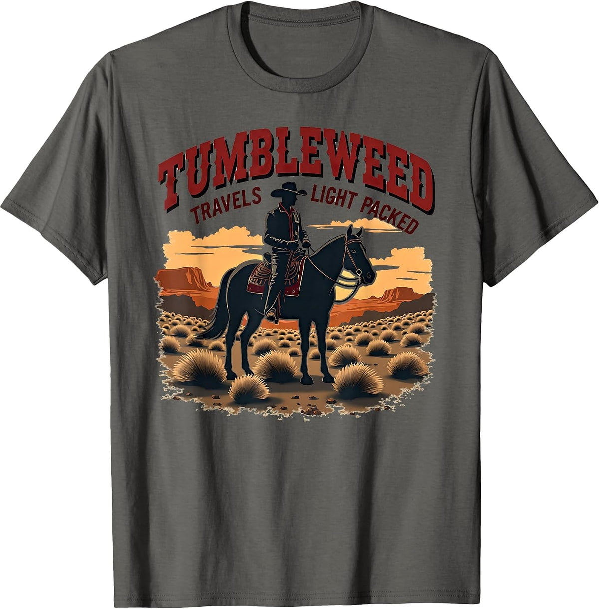 Tumbleweed Travels Light Western Cowboy Design T-Shirt - Asphalt Grey
