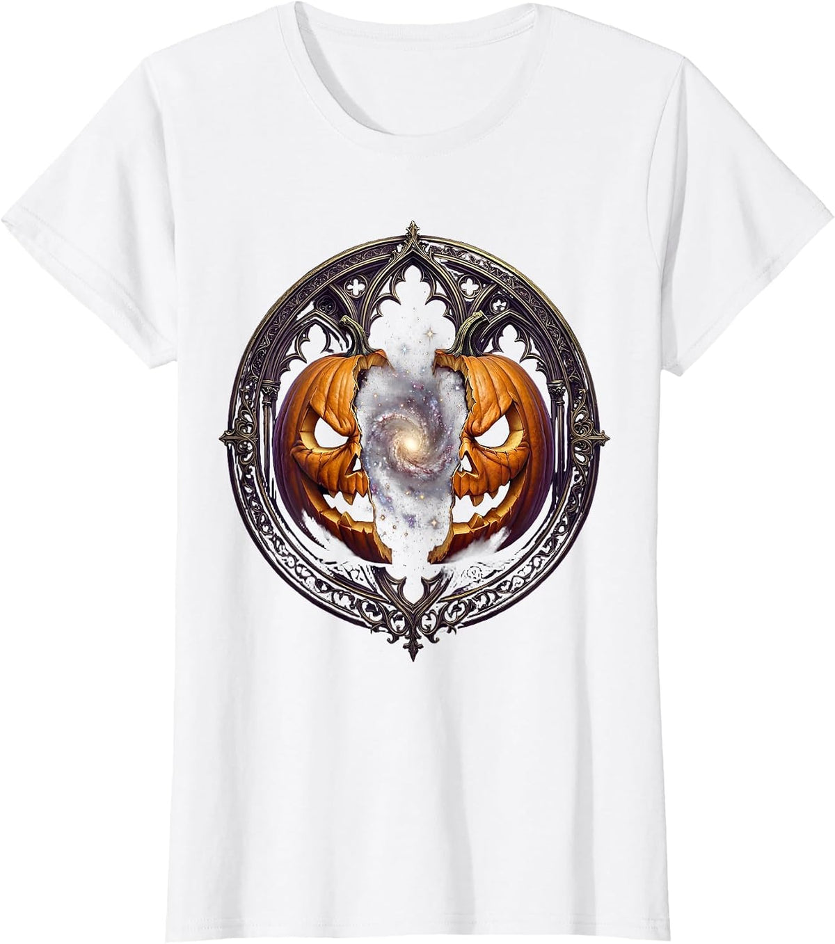 Jack O Lantern Galaxy Universe Cosmic Halloween T-Shirt - White