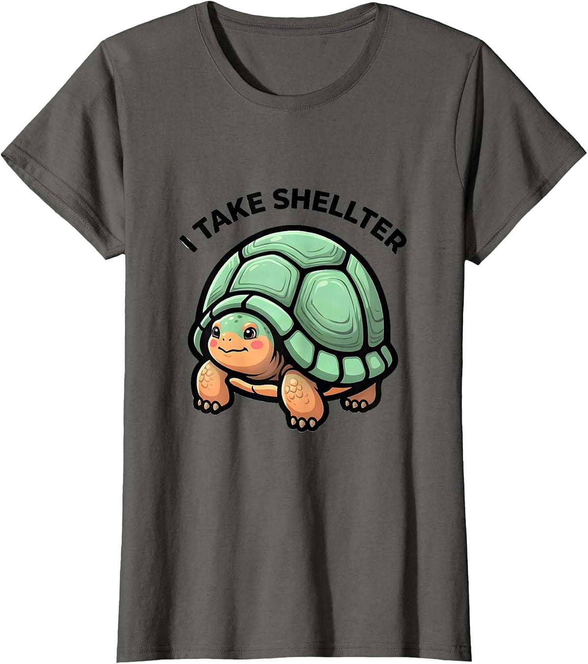 Women's I Take Shellter Cute Kawaii Tortoise Lover Pet Owner Humor T-Shirt - Asphalt Grey