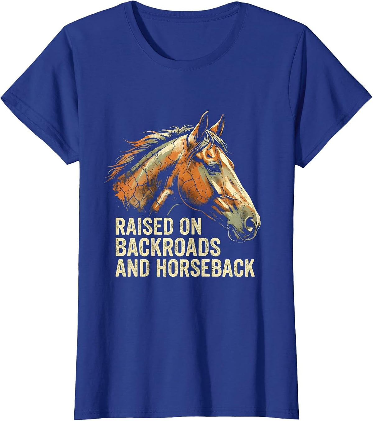 Women's Raised On Backroads And Horseback Boho Western Horse Lover T-Shirt - Royal Blue