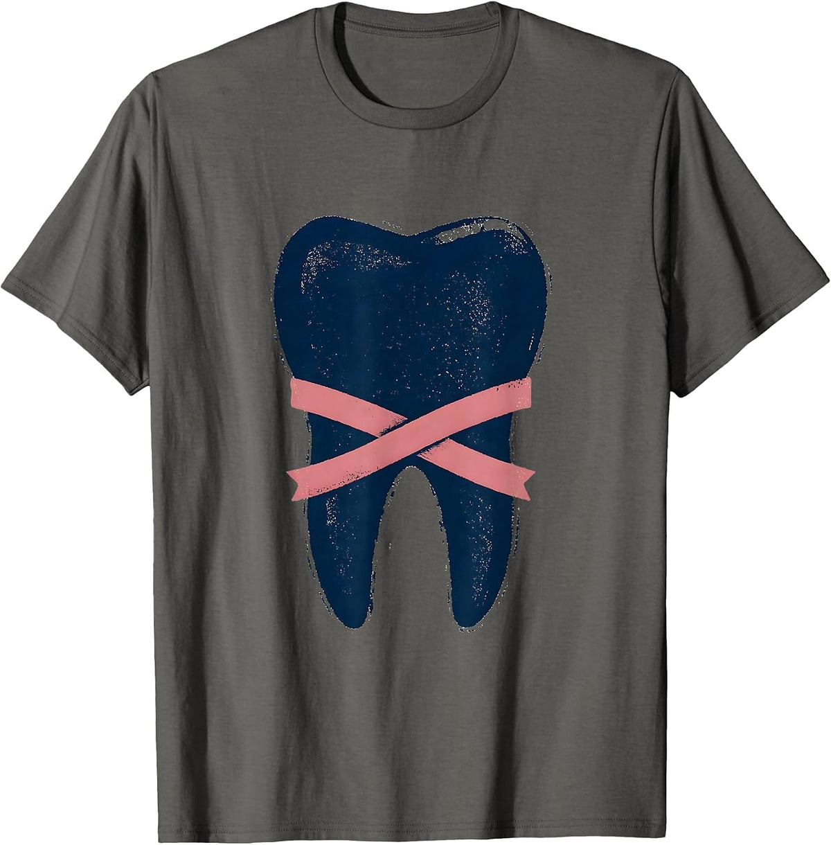 Stacked Tooth Pink Ribbon Dental Breast Cancer Awareness T-Shirt - Asphalt Grey