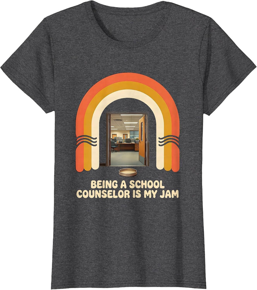 Women's Being A School Counselor Is My Jam Retro 70s Staff Humor T-Shirt - Dark Heather Grey