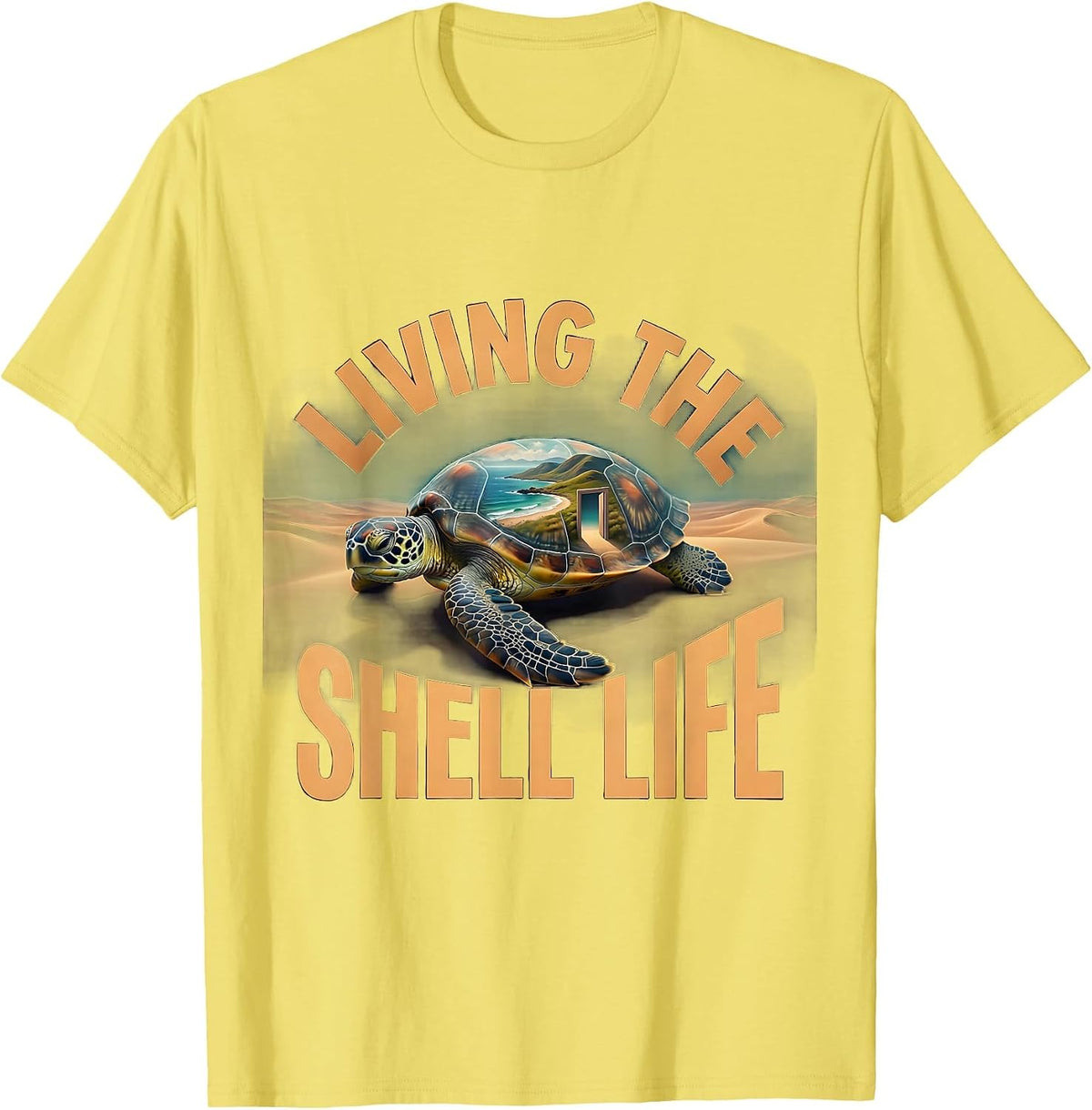 Men's Living the Shell Life Turtle Graphic Design T-Shirt - Lemon Yellow