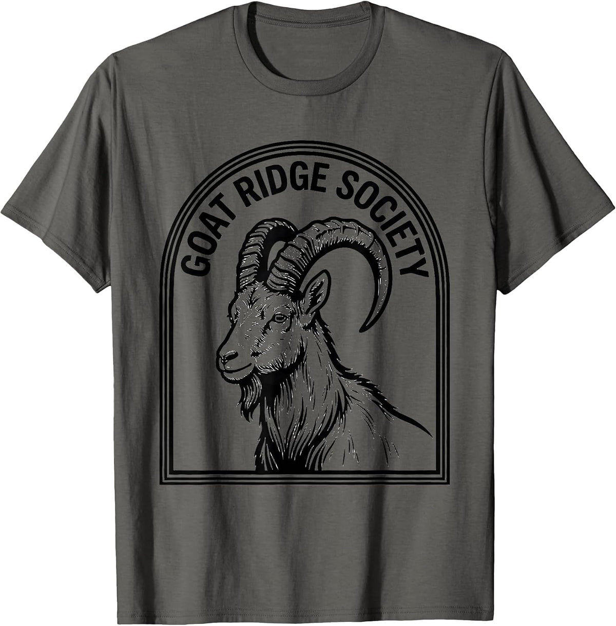 GOAT RIDGE SOCIETY Minimalist Line Art Animal Badge Patch T-Shirt - Asphalt Grey