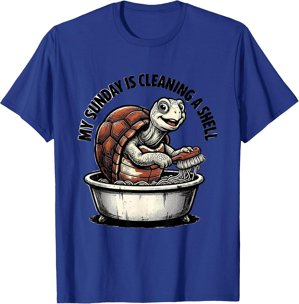 Men's My Sunday Is Cleaning A Shell Retro Cartoon Turtle Lover T-Shirt - Royal Blue