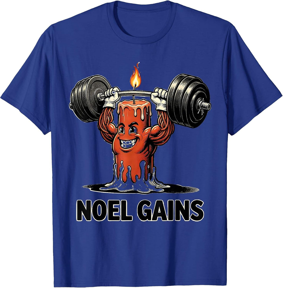 Men's Noel Gains Retro Cartoon Funny Christmas Gym Weightlifting T-Shirt - Royal Blue