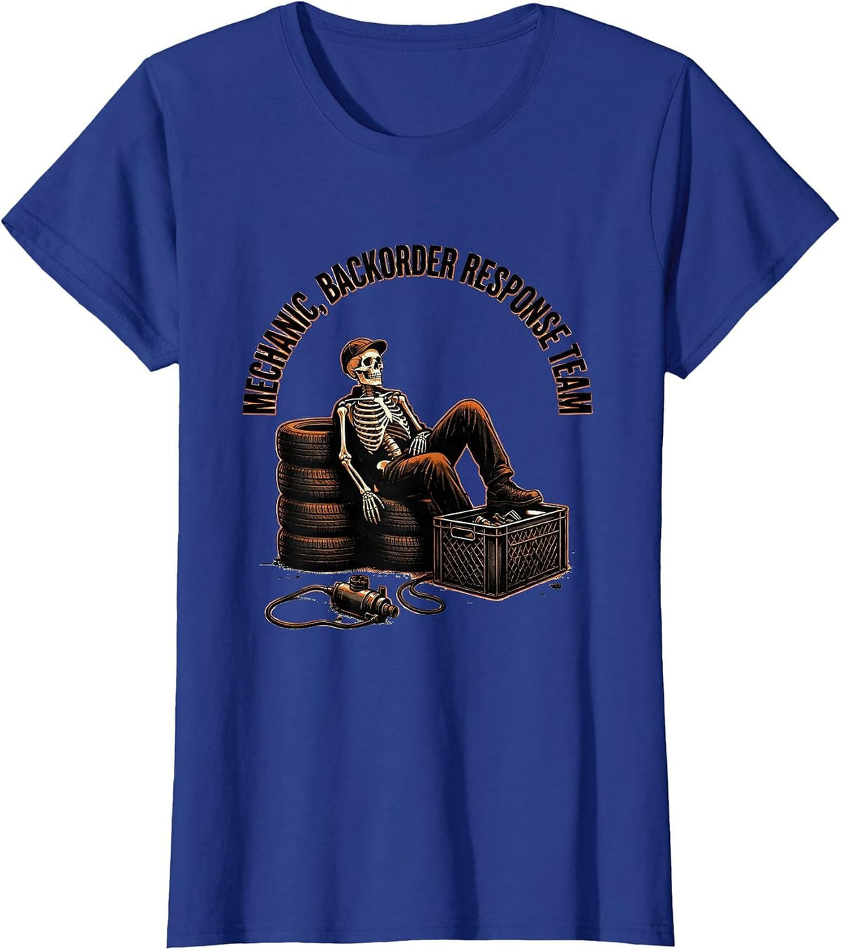 Women's Mechanic Backorder Response Team Funny Auto Repair Skeleton T-Shirt - Royal Blue