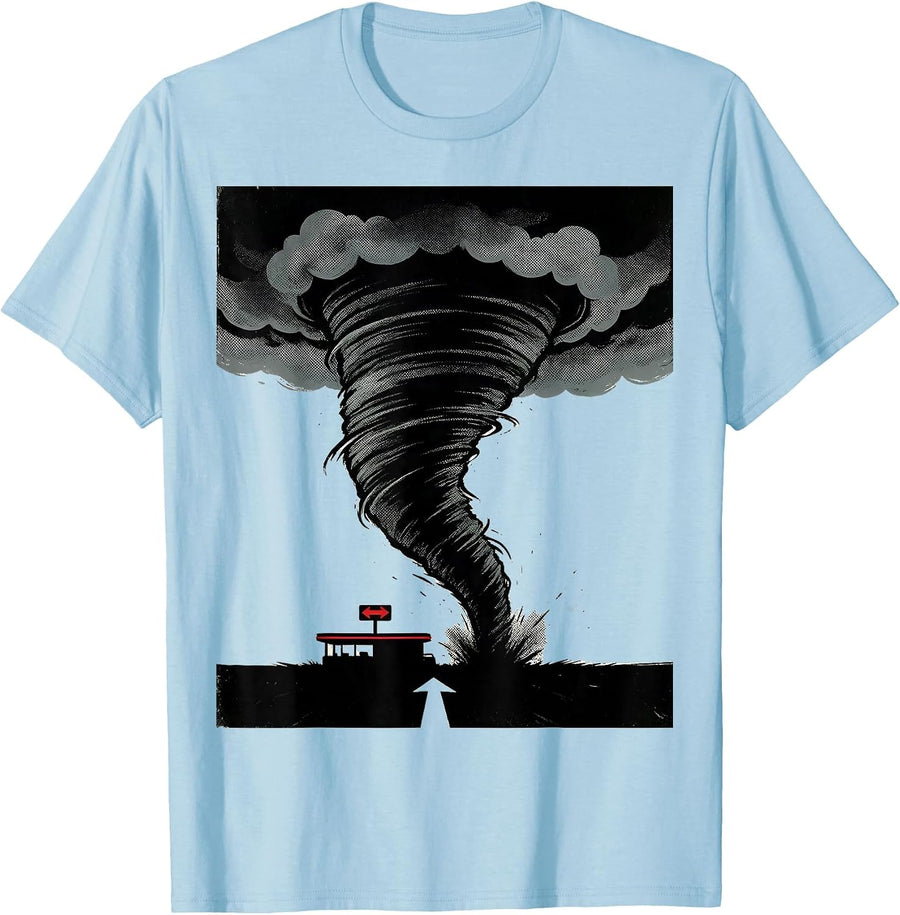 Men's Left-Leaning Tornado Funnel Meteorology Enthusiast T-Shirt - Baby Blue