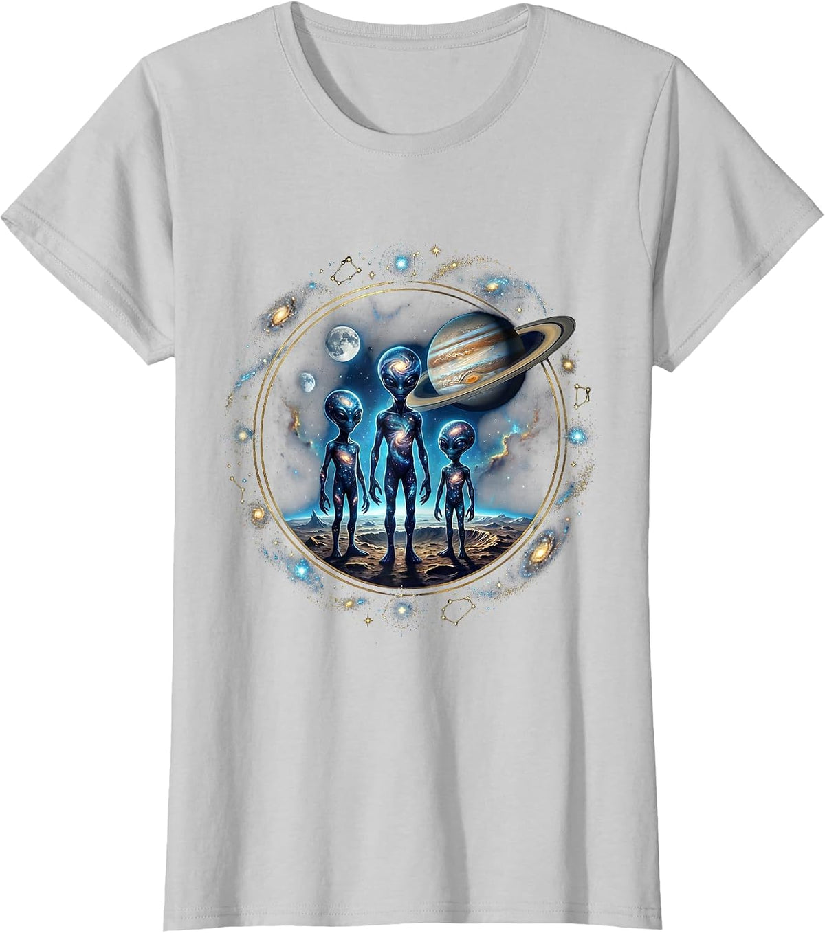 Alien Family Portrait on a Distant Planet T-Shirt - Silver Grey