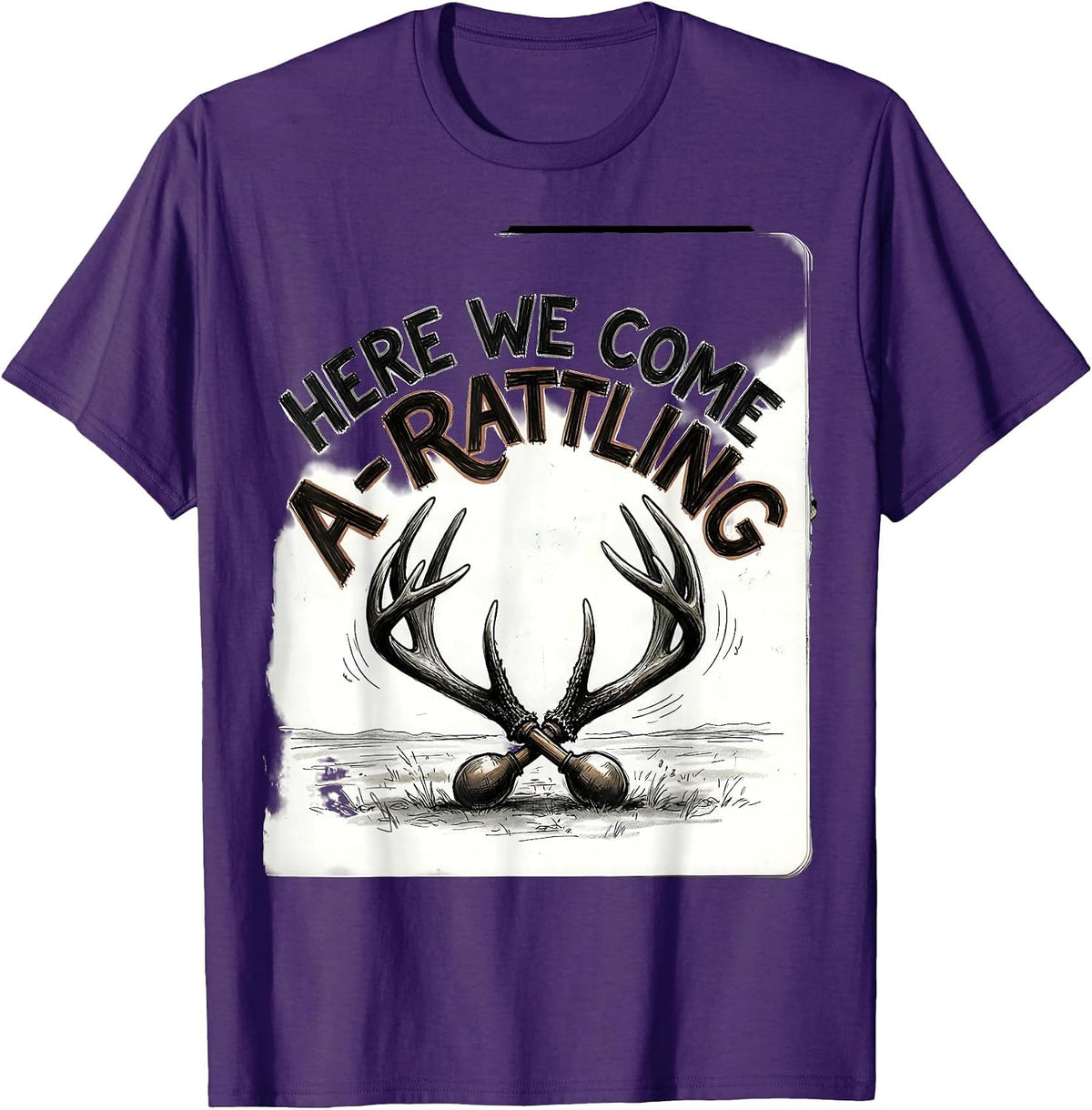 Here We Come A-Rattling Funny Christmas Deer Hunter Hunting T-Shirt - Purple