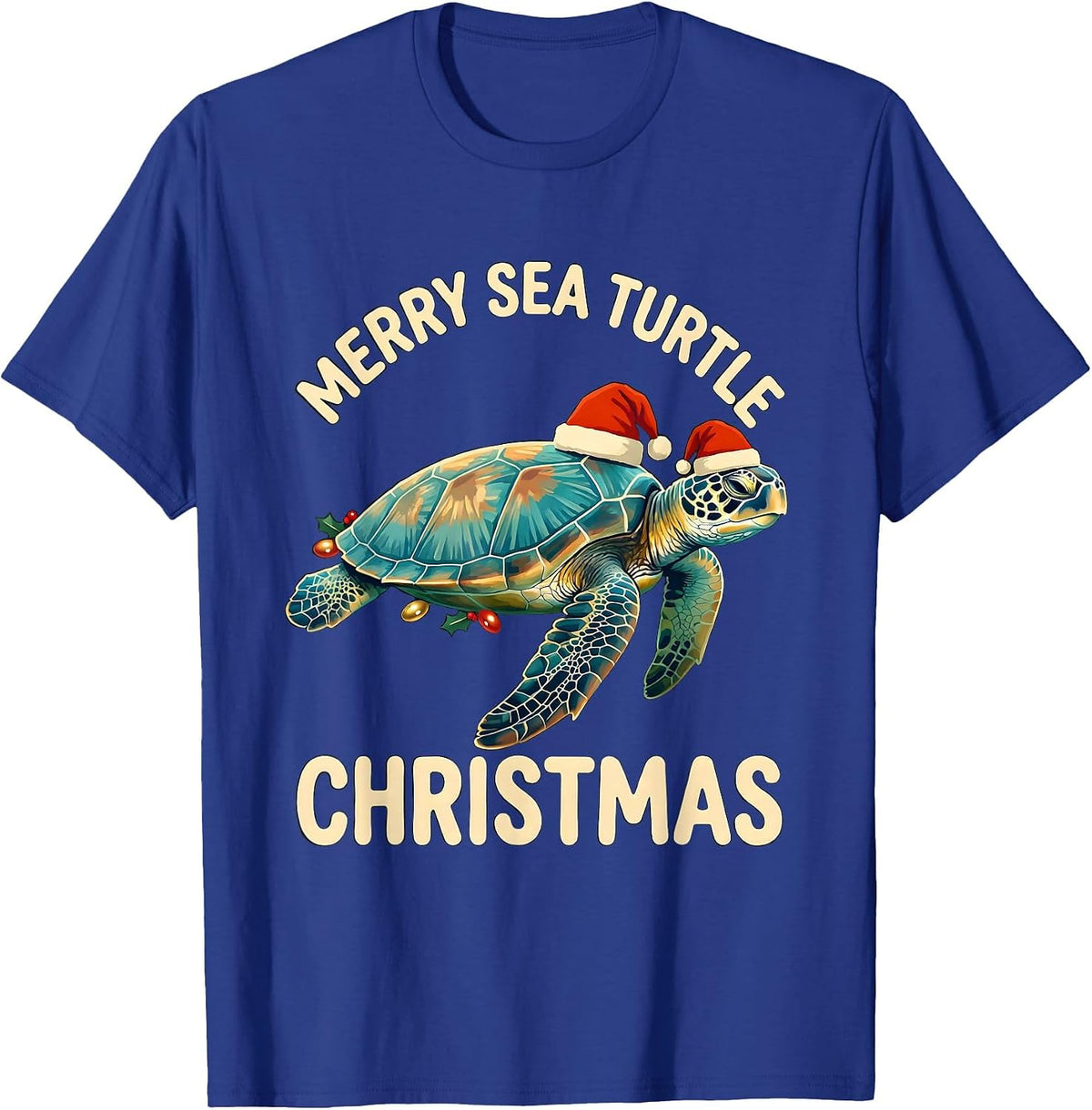 Merry Sea Turtle Christmas Cute Sea Turtle Lover Holiday T-Shirt - Royal Blue