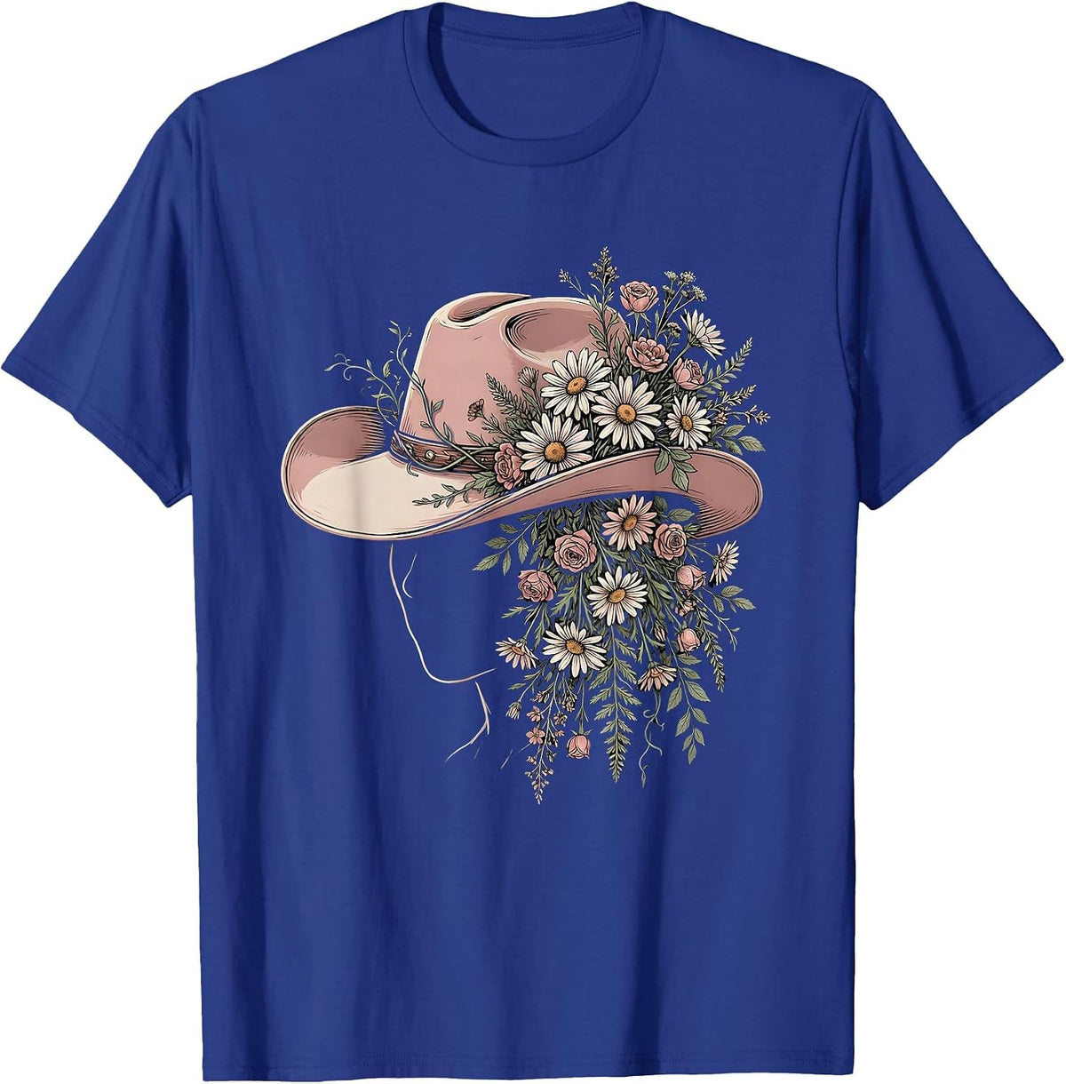 Men's Wildflower Cowboy Hat Western Boho Illustration T-Shirt - Royal Blue