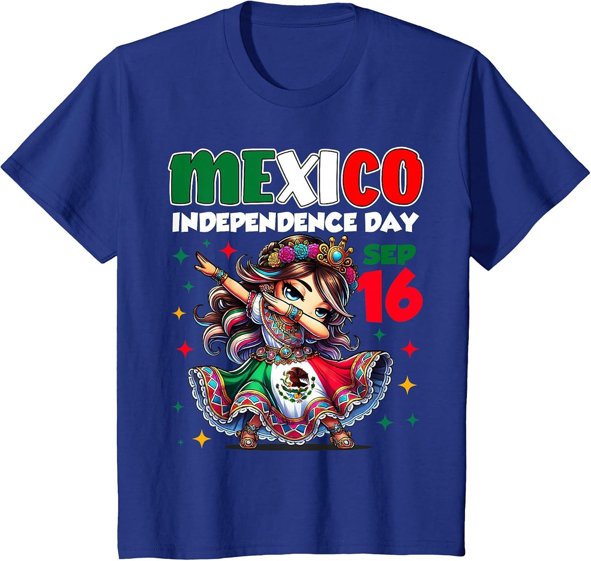 Mexico Independence Day September 16 Celebration Tee T-Shirt for Girls Kids Women - Royal Blue