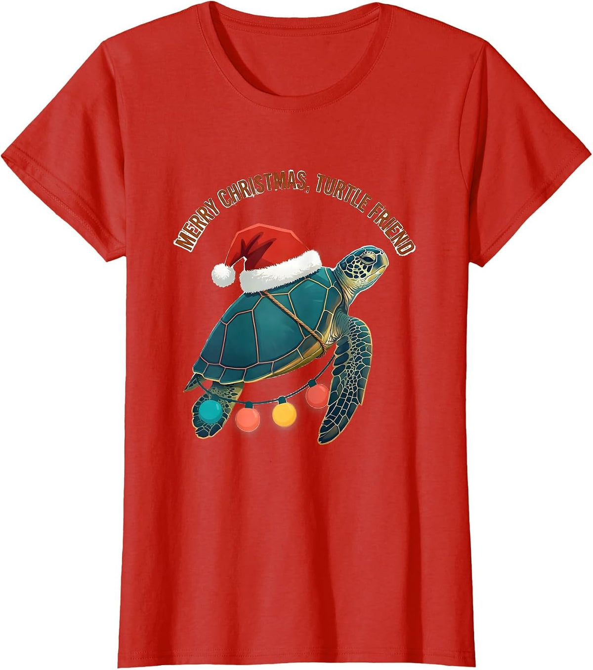 Women's Merry Christmas, Turtle Friend Whimsical Sea Turtle Lover T-Shirt - Red