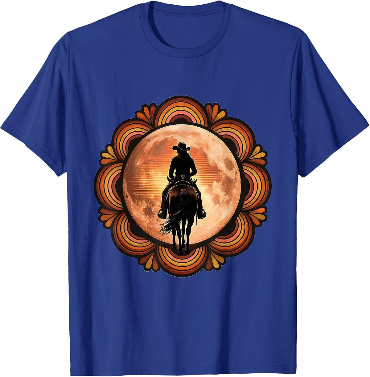 Cowgirl Silhouette Rodeo Moon Graphic T-Shirt - Royal Blue