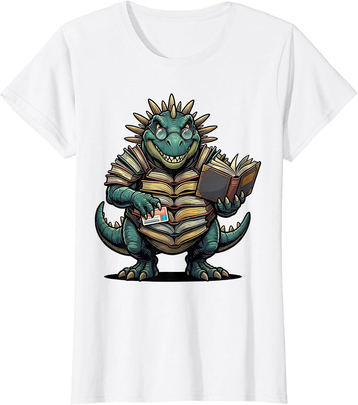 Women's Dinosaur Reading Teacher Librarian Bookworm Humor T-Shirt - White