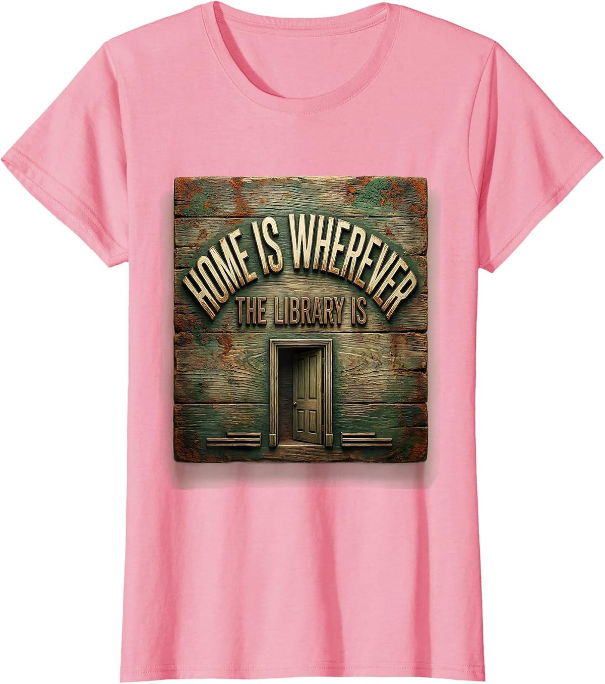 Women's Home Is Wherever The Library Is Vintage Bookworm Reader Gift T-Shirt - Pink