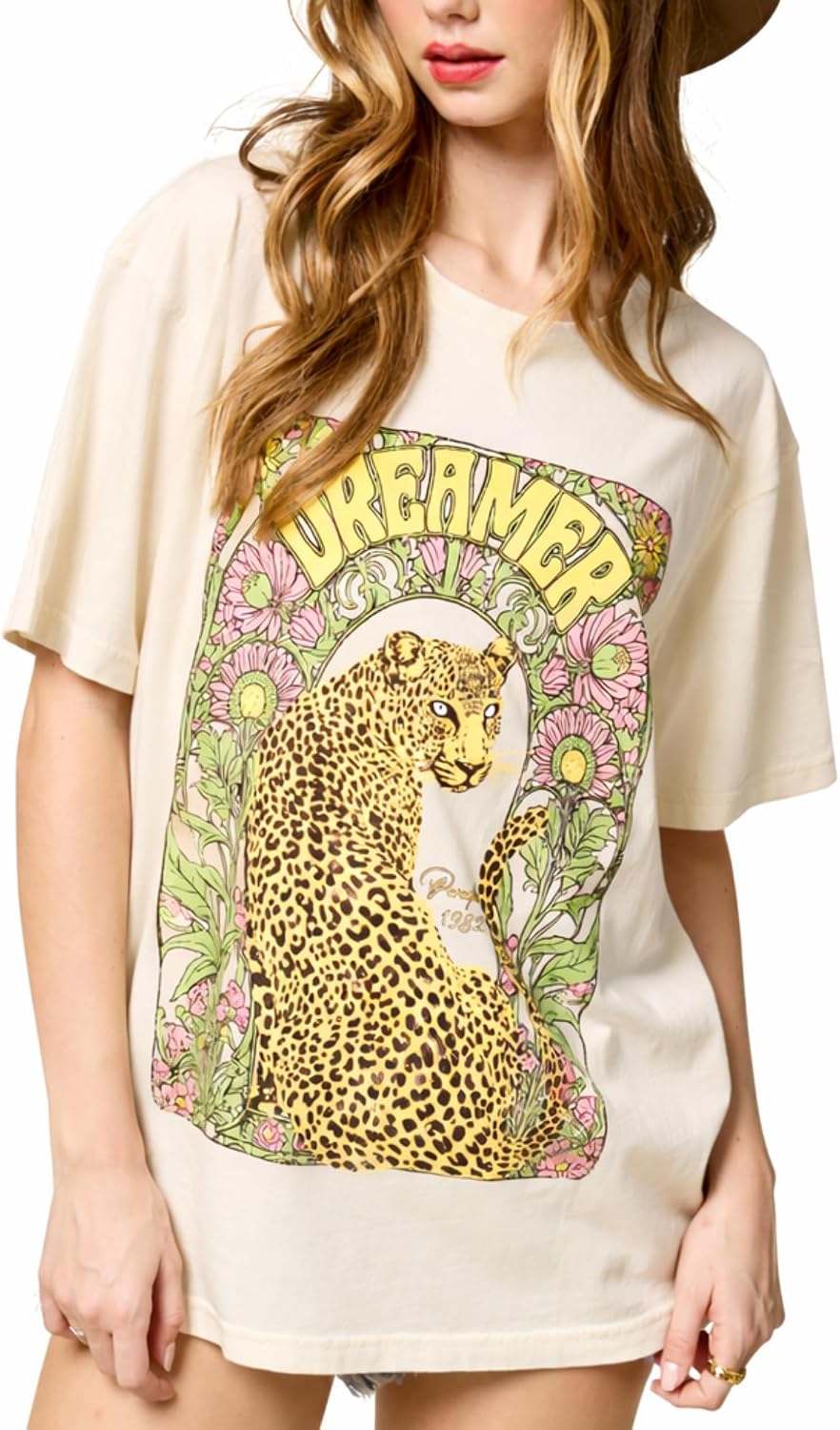 Vintage Western Graphic Tee Soft Cotton Boho Casual Top for Women - Bone-1