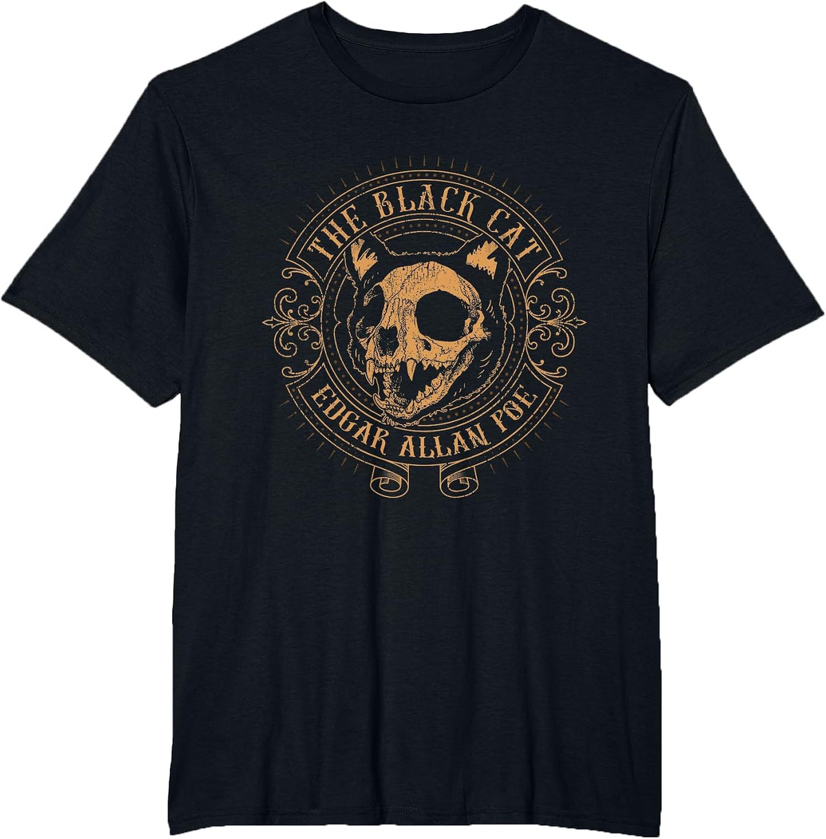 Edgar Allan Poe The Black Cat Distressed T-Shirt - Black
