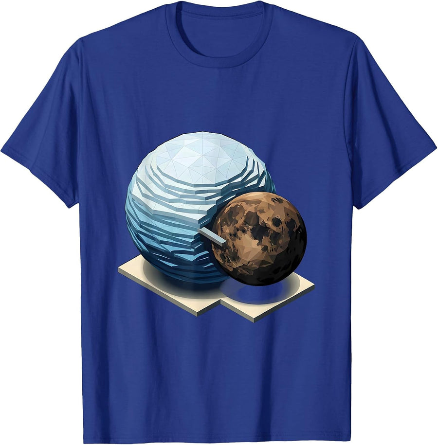 Pluto and Charon Binary Orbit Space Design T-Shirt - Royal Blue